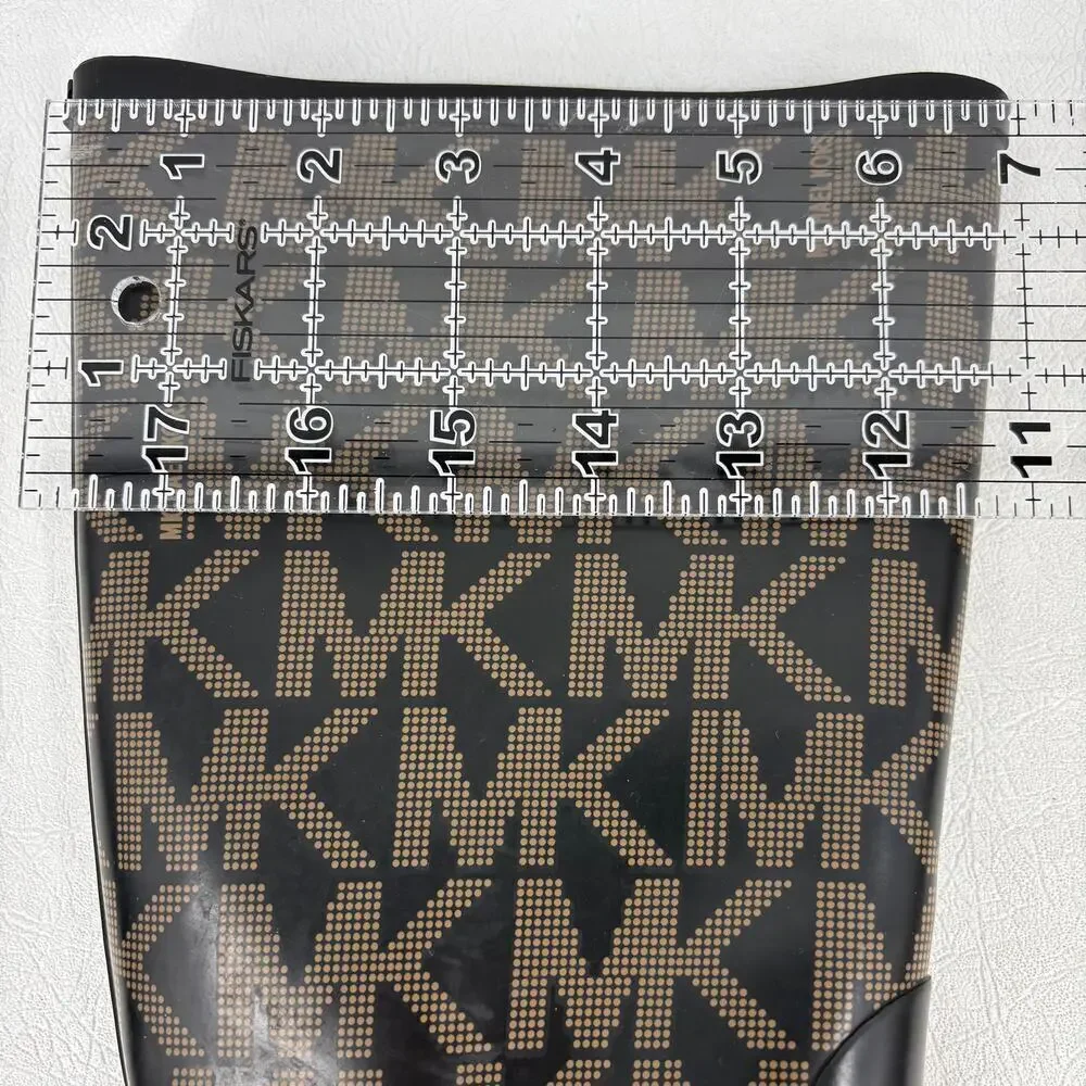 Michael Kors Tall Rain Boots Women's Size 7 Black Signature Logo Waterproof - Picture 8 of 13